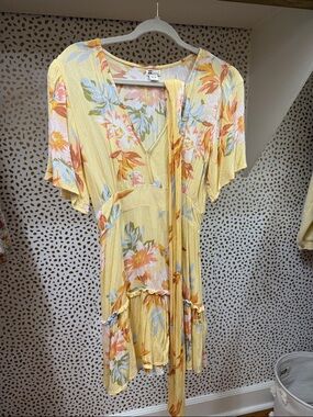 Billabong Yellow Floral V-Neck Mini Dress